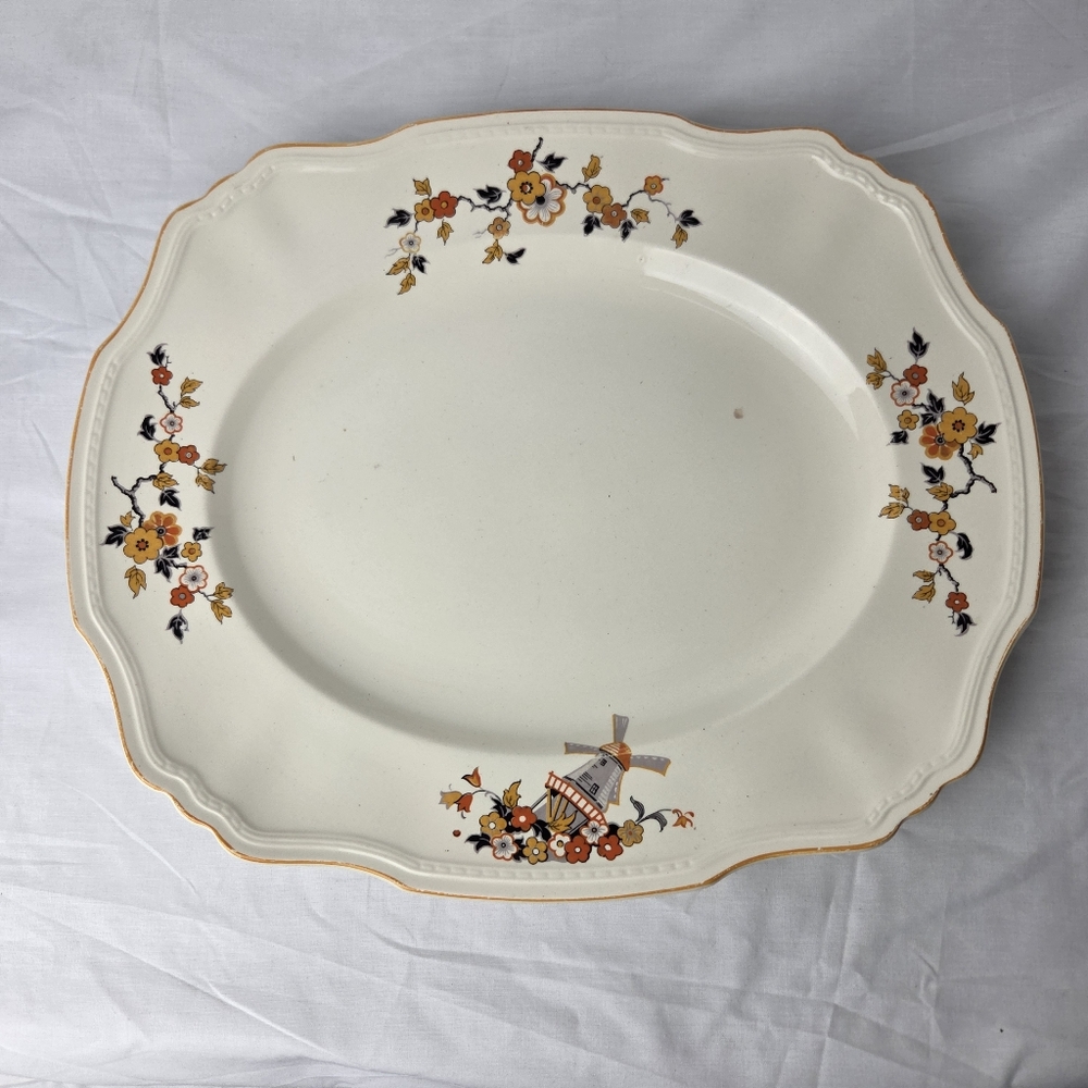 Vintage Alfred Meakin Marigold Windmill Serving Platter England 16" Cottage Farm